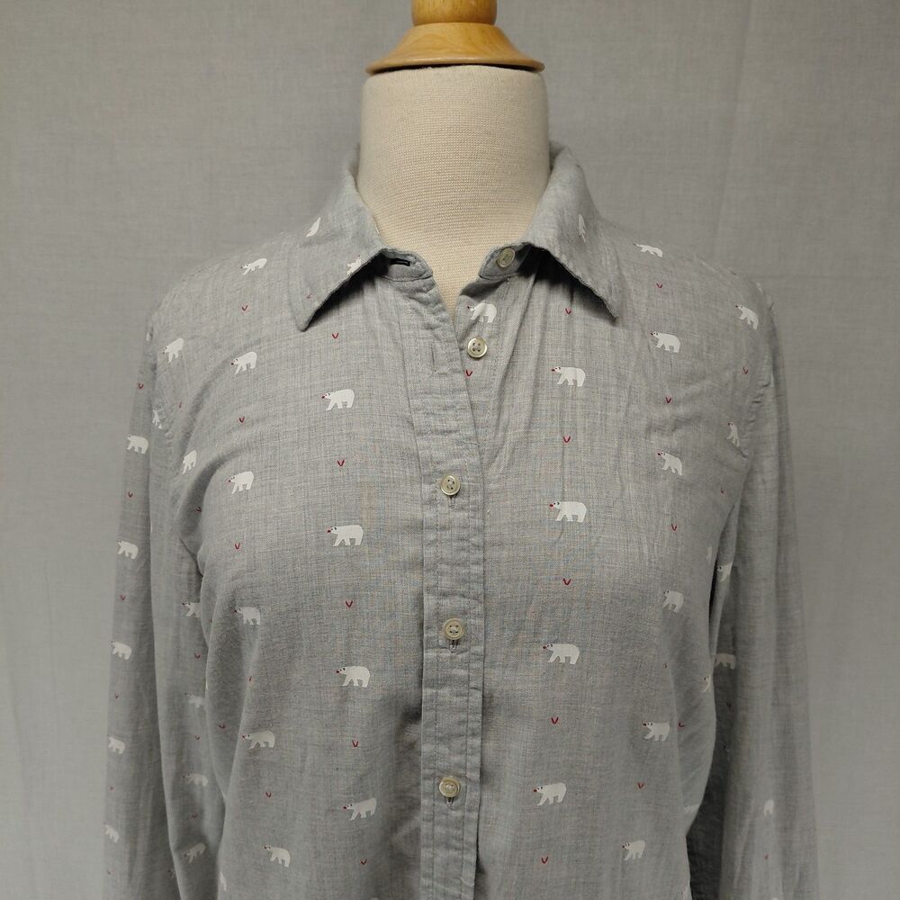 Talbots LS Polar Bear Button-Up Shirt 100% Cotton Light Gray Size Large - Picture 3 of 8